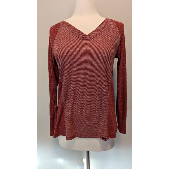Prana Womens Red Long Sleeve V-Neck Top With Crossover Back Hem Small - Picture 1 of 3